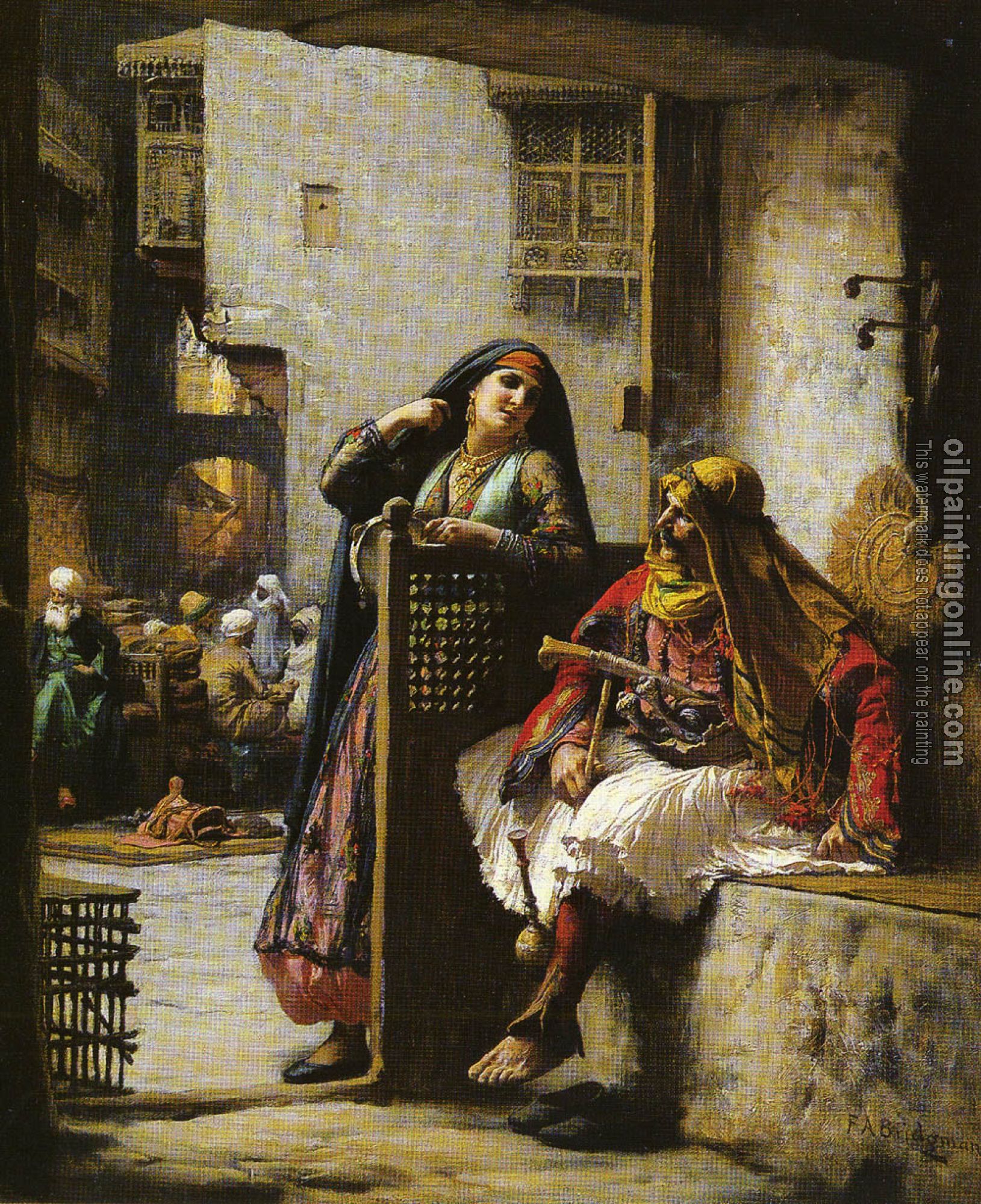 Frederick Arthur Bridgman - ALMEH FLIRTING WITH AN ARMENIAN POLICEMAN